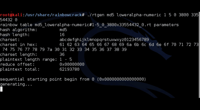 Rainbow Table Generator - rtgen