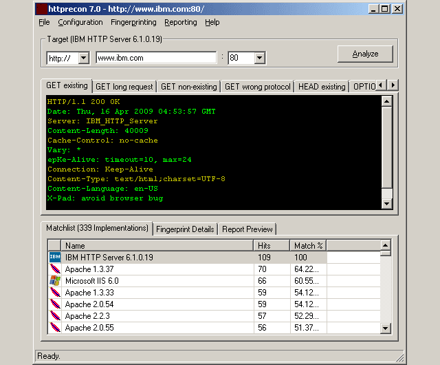 httprecon - Advanced Web Server Fingerprinting