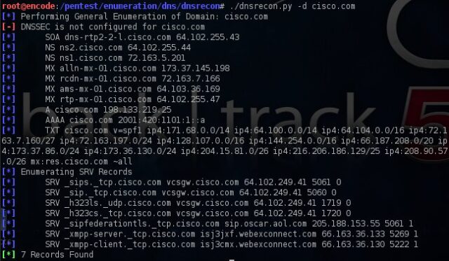 DNSRecon - DNS Enumeration Script