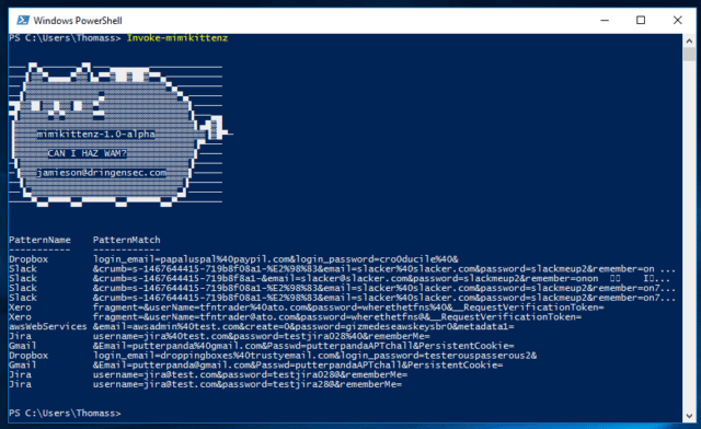 mimikittenz - Extract Plain-Text Passwords From Memory