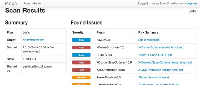 Minion - Mozilla Security Testing Framework