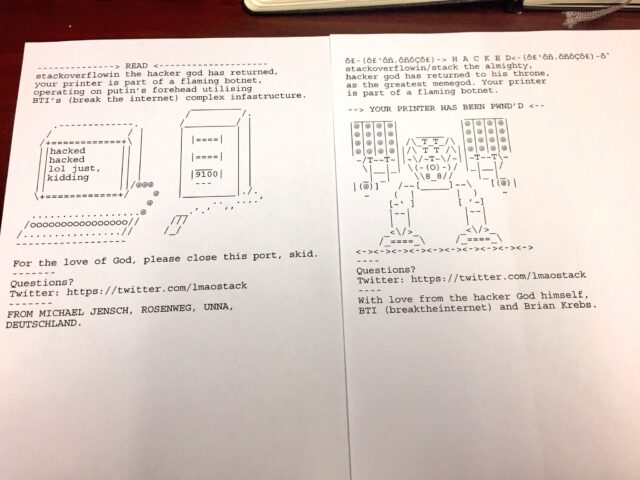 160,000 Network Printers Hacked