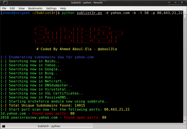Sublist3r - Fast Python Subdomain Enumeration Tool