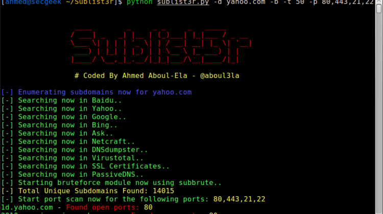 Sublist3r - Fast Python Subdomain Enumeration Tool