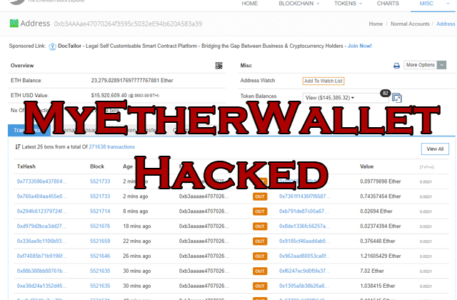 MyEtherWallet DNS Hack Causes 17 Million USD User Loss