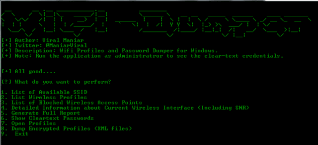 WiFi-Dumper - Dump WiFi Profiles and Cleartext Passwords