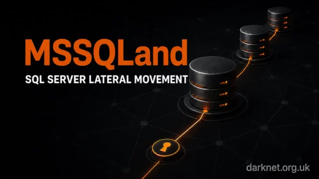 Darknet cover showing linked SQL Server nodes with the text “MSSQLand”, “SQL Server Lateral Movement” and “darknet.org.uk”.