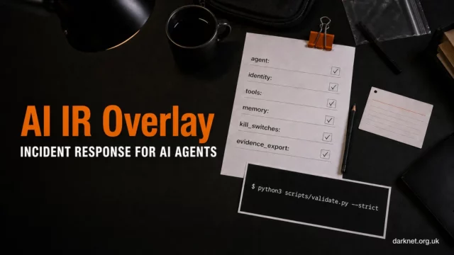 AI IR Overlay — Incident Response for AI Agents, with agent, identity, tools, memory, kill_switches, evidence_export and $ python3 scripts/validate.py --strict.