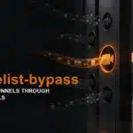 whitelist-bypass — WebRTC Tunnels Through Video Calls, showing one orange media route passing an allowlist gate; darknet.org.uk.