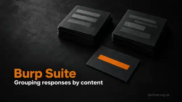 Burp Suite: Grouping responses by content. Two stacks of dark response cards and one separate orange-marked card; darknet.org.uk.